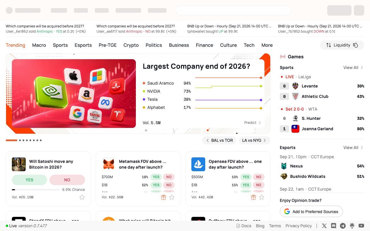 Opinion Trading interface screenshot